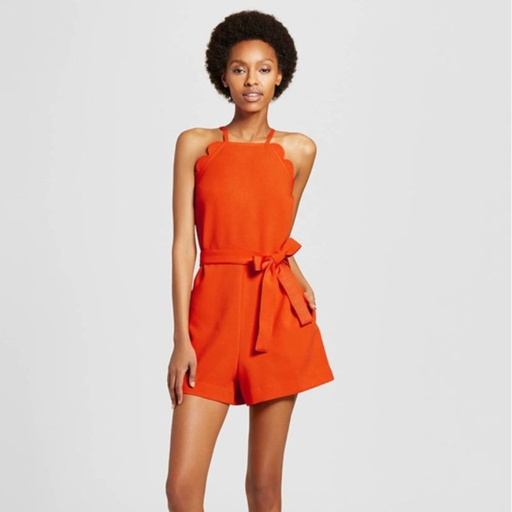 Victoria Beckham Orange Scallop Romper | S